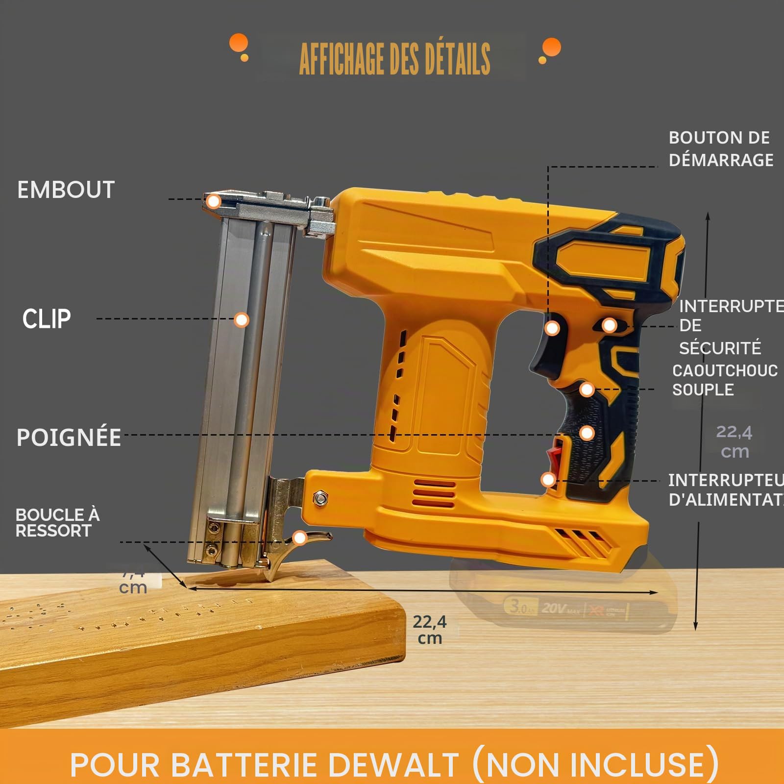 Cloueuse sans fil pour Dewalt 20 V batterie, 18GA Pistolet à clouer sans fil agrafeuse électrique cloueuse 2 en 1 avec 1000 clous et 500 agrafes pour bricolage et travaux du bois