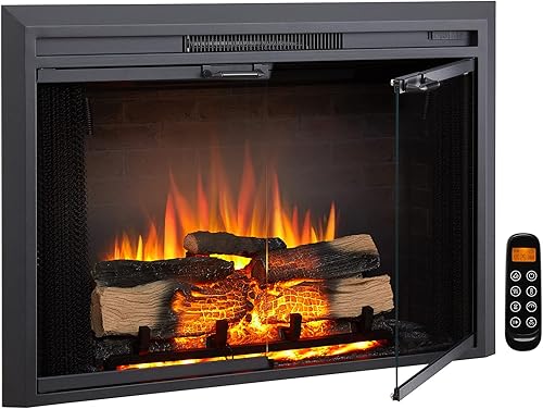 LegendFlame Damon - Chimenea eléctrica de 39 pulgadas de ancho con puerta de vidrio y pantalla de malla EF265B calentador de chimenea de 7501500 W