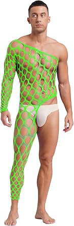 Lejafay Mens Sexy Full Bodysuit Stockings Hollow Out Rompers See Through Fishnet Leotard Jumpsuit