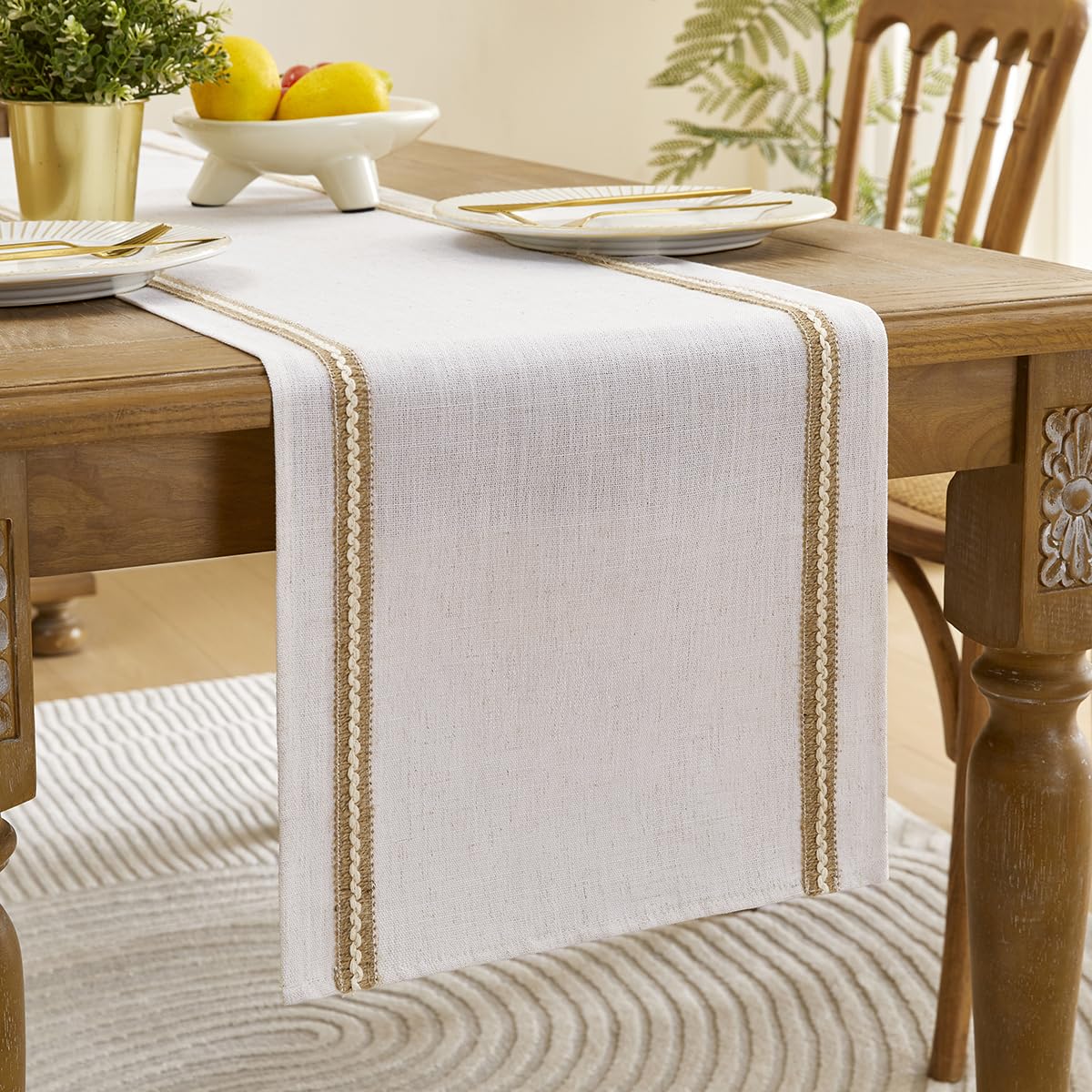 Wracra Farmhouse Jute Table Runner, Macrame Rustic Table Runner, Home Decor Table Runners 180 cm Long for Everyday Use - Off White, 180cm