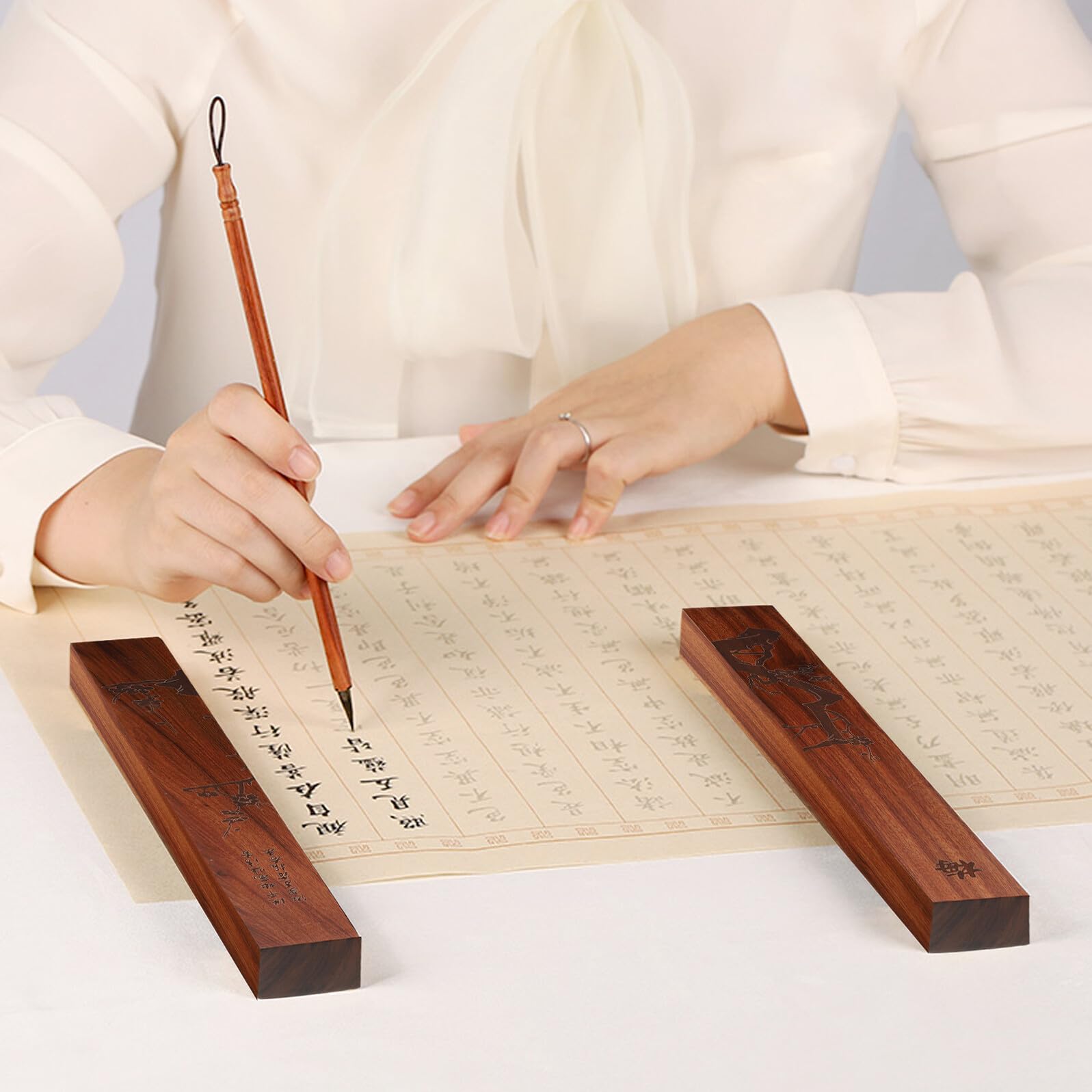 Holz Briefbeschwerer 2 Stück mit Chinesischer Kalligrafie für Zuhause