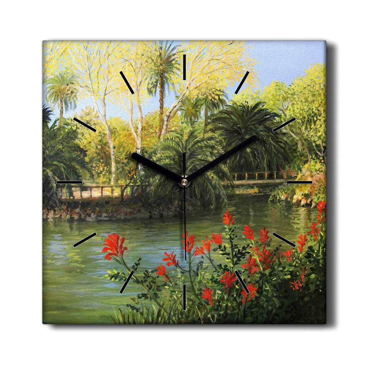 Horloge sur Toile Décoration Murale 30x30cm | Pendule salon paysage de forêt