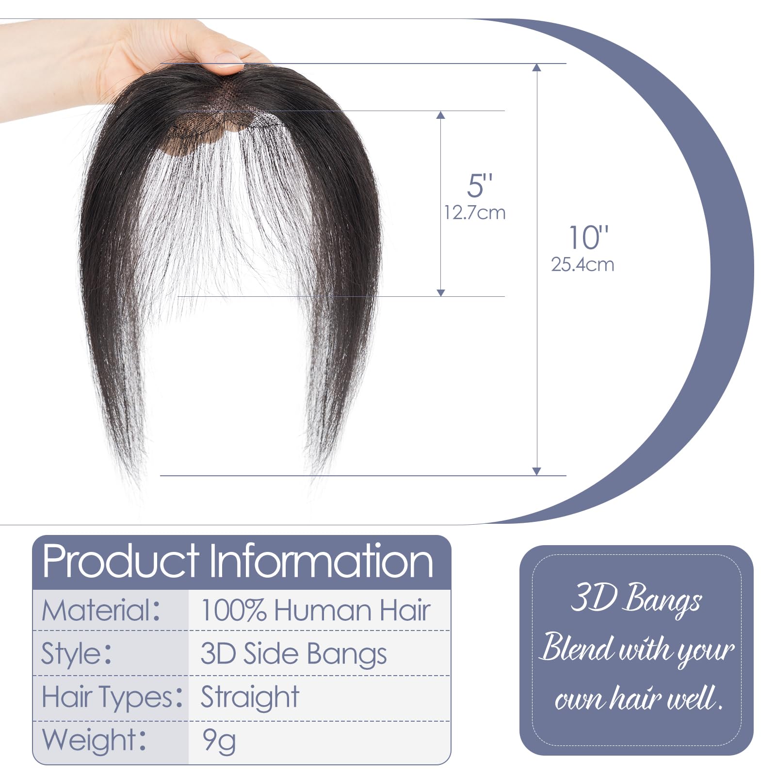 S-noilite Clip in Bangs for Women - Real Human Hair - Side Bangs Hair Clip in Fringe with Temples #1B Natural Black - Image 4