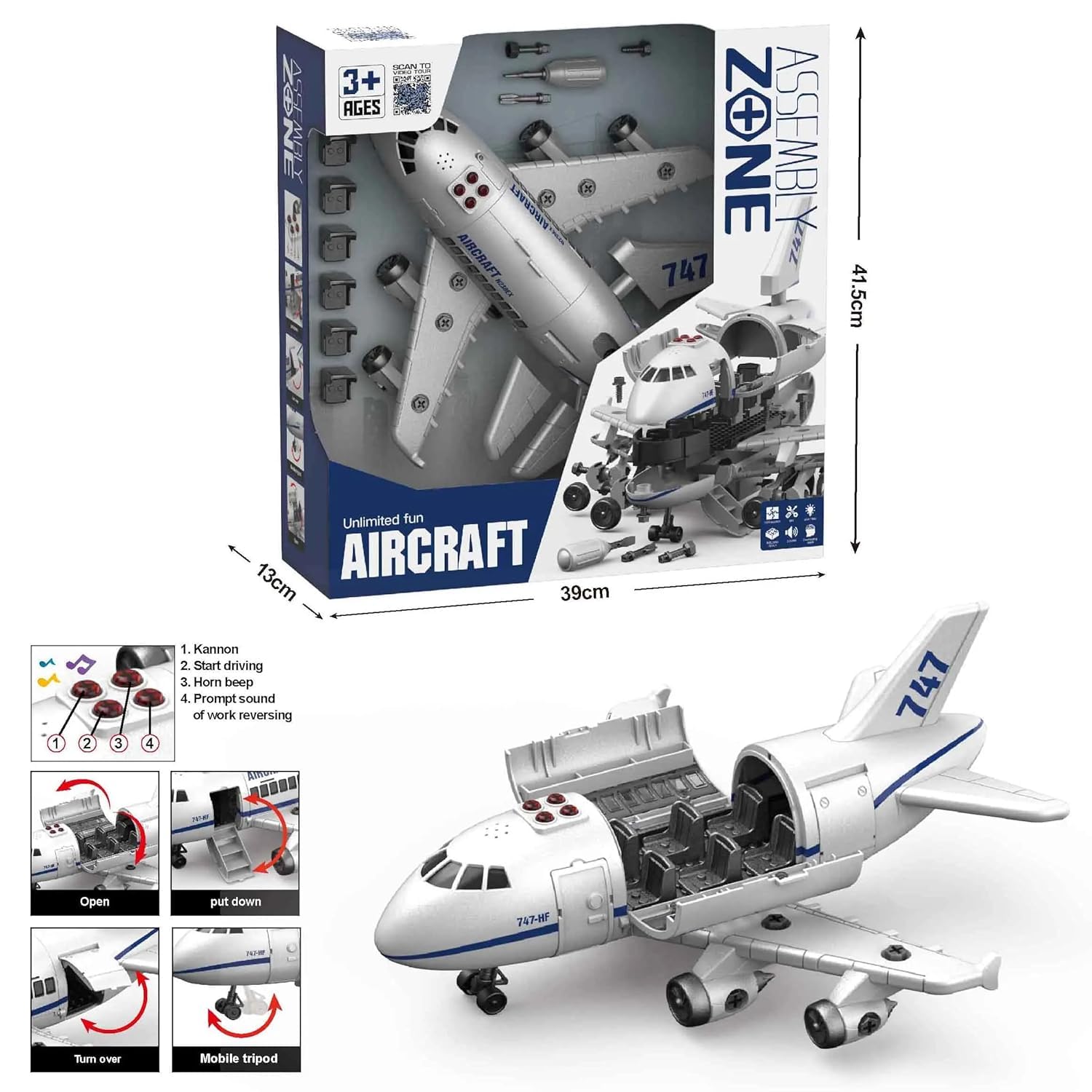 Pihura Large Passenger Airplane Turning Tools Lights Sounds 4