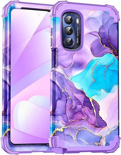 Miniatura 8 de Funda para Moto G 5G 2023, diseño de mármol, tres capas, resistente, protección a prueba de golpes, plástico duro, goma de silicona suave, funda
