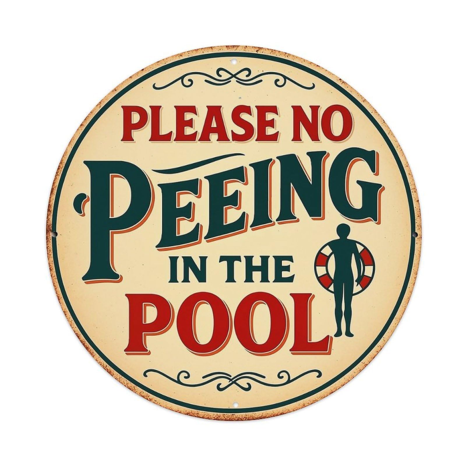 Jdyaojiesheng Vintage Please No Peeing In The Pool Round Tin Sign Retro Metal Wall Decor Metal Poster, Home Bar Garage Farmhouse Cafe Wall Art Decoration 8X8inch