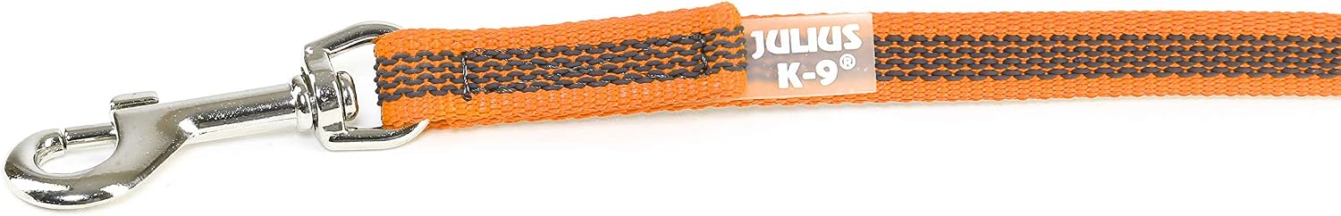 Julius-K9 Color & Gray Super-Grip Leash with Handle, and O-Ring, 0.55 in x 3.9 ft, Orange-Gray