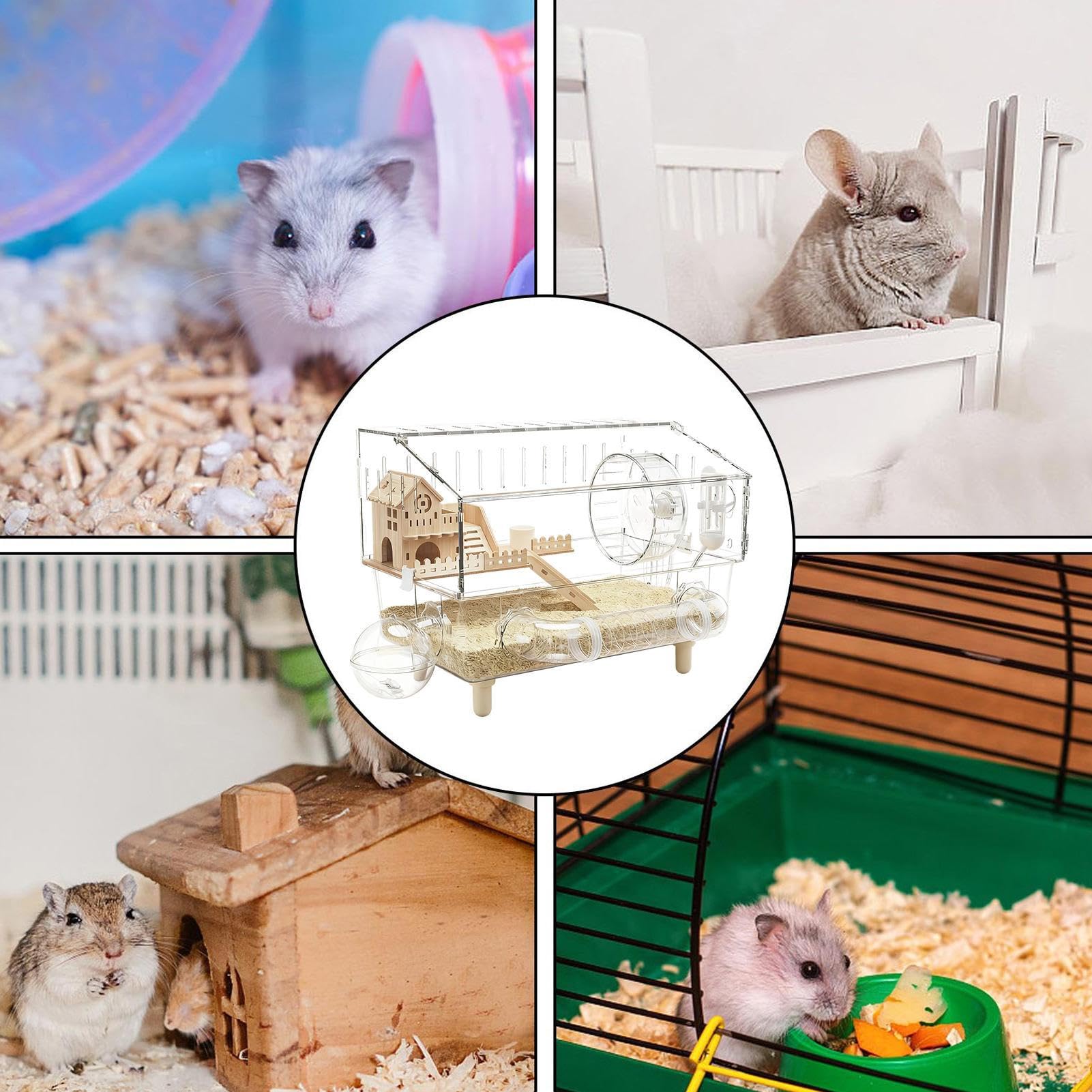 Jaula para Hámster Grande | Hábitat Transparente De 2 Capas | 44.96x27.94x33.78 cm Casa De Acrílico para Animales Pequeños,para Erizo Hurón Gerbo Chinchilla Mascotas Pequeñas Monitoreo
