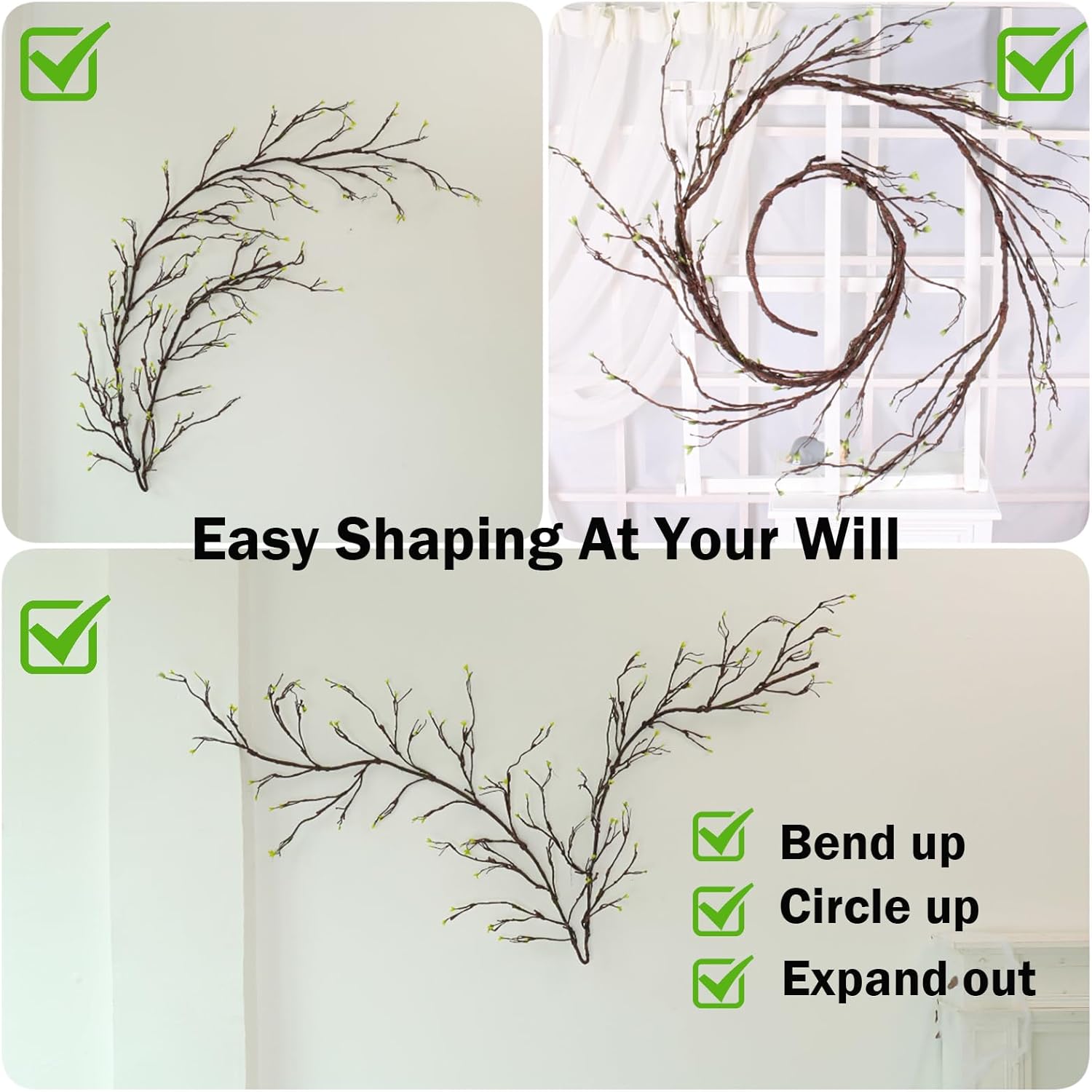 118 inch Large Bendable Artificial Floral Tree Branches Twigs Vines Cherry Blossom Trunk Ivy Wood Wall Fake Hanging Plants Willow Grapevine Garland for Wedding Arch Jungle Halloween Patio Decoration