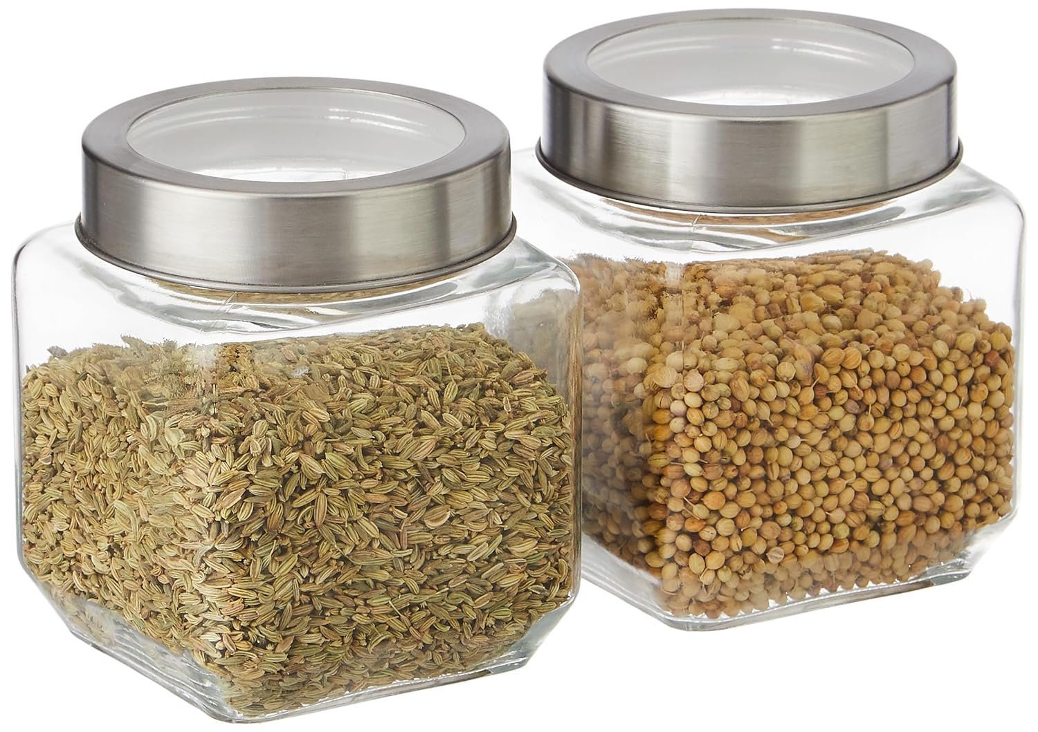 CROCO JAR Square Glass Storage Containers 580ml | Transparent Airtight Kitchen Jars with Steel Lid | Cubical Glass Jars for Pantry, Snacks, Dry Fruits, Masala, Pickle & Coffee Beans | Pack of 2