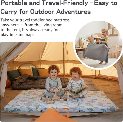 Miniatura 5 de Tiita Colchón de suelo plegable para niños, tapete para siesta que brilla en la oscuridad con bolsa de almacenamiento, almohadilla portátil para el