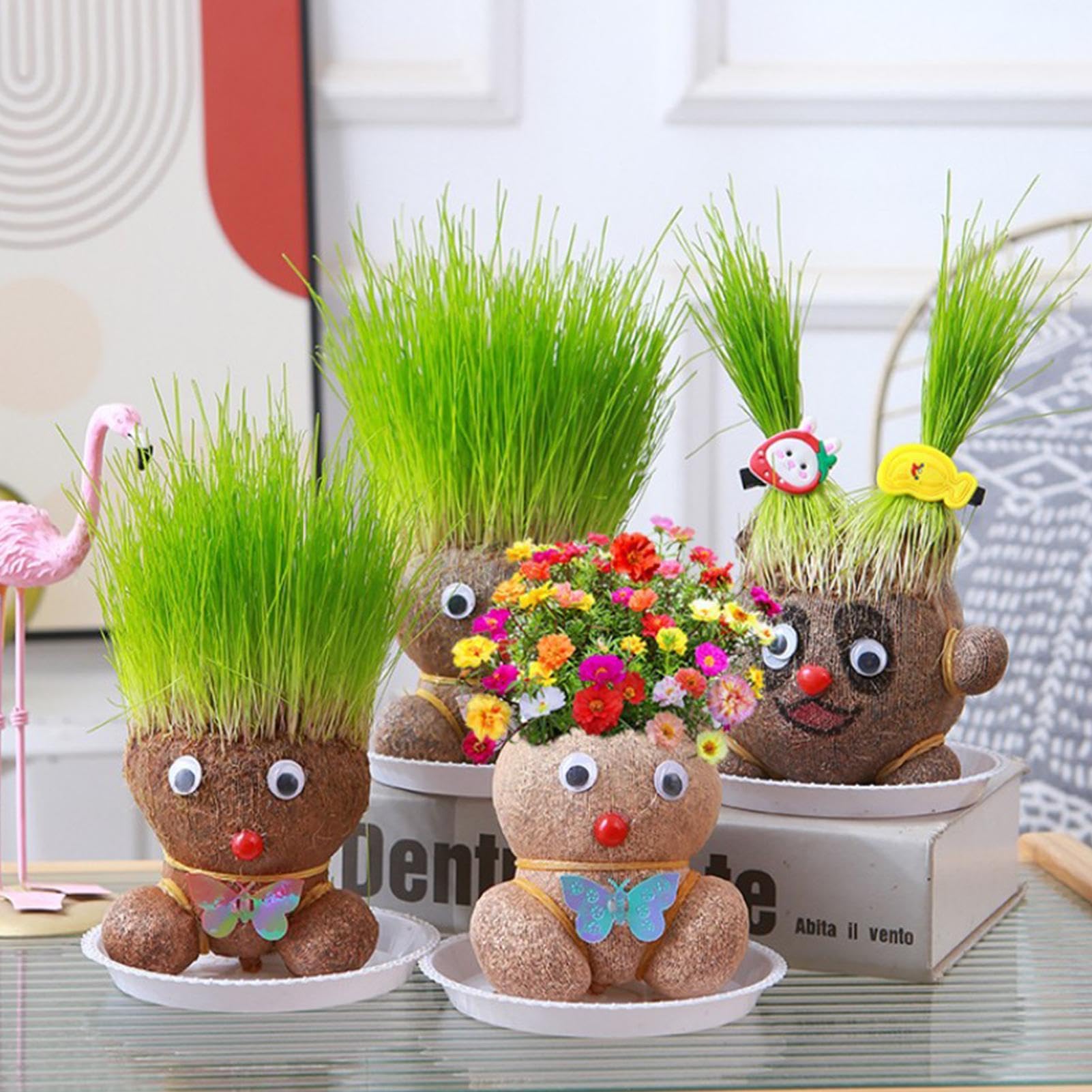 Mini Bonsai Graskopf-Puppen Set – 3 Stück Mit Ta Produktbild-Vorschau 7