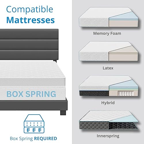 Miniatura 24 de Boyd Sleep Milan - Marco de cama de lino negro con plataforma totalmente tapizada con cabecero ajustable, base o somier calificado para su uso Negro