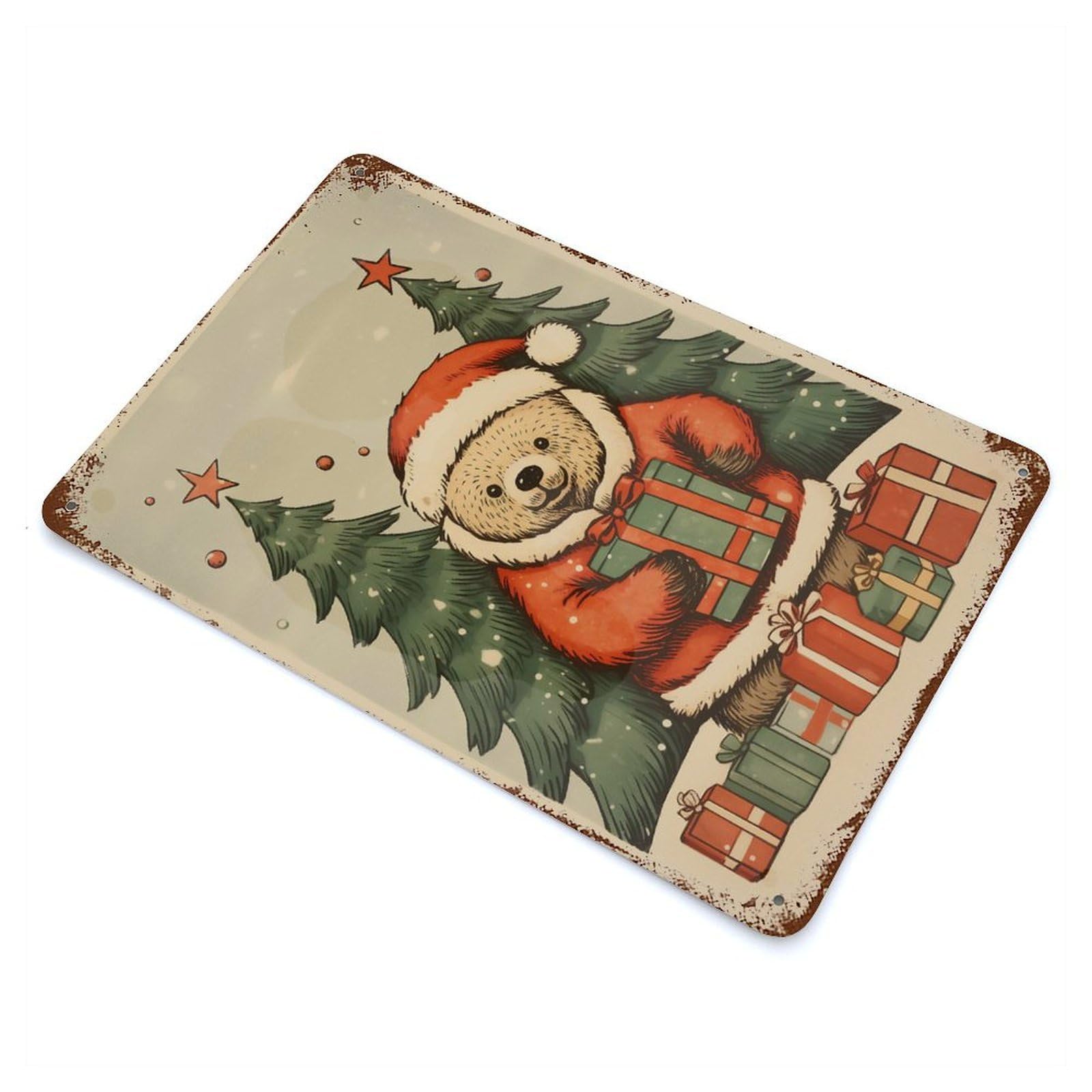Xmas Gifts for Bear Rust Effect Tin Sign 11.8"x7.9", Industrial Home Decor for Garage, Bar And Workshop Decor