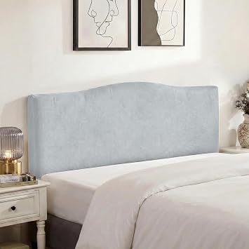 WOMACO Velvet Bed Headboard Slipcover with Storage Pockets, Queen Head Board Cover Protector Stretch Solid Color Dustproof Cover for Bedroom Decor Light Gray, 51" - 70"