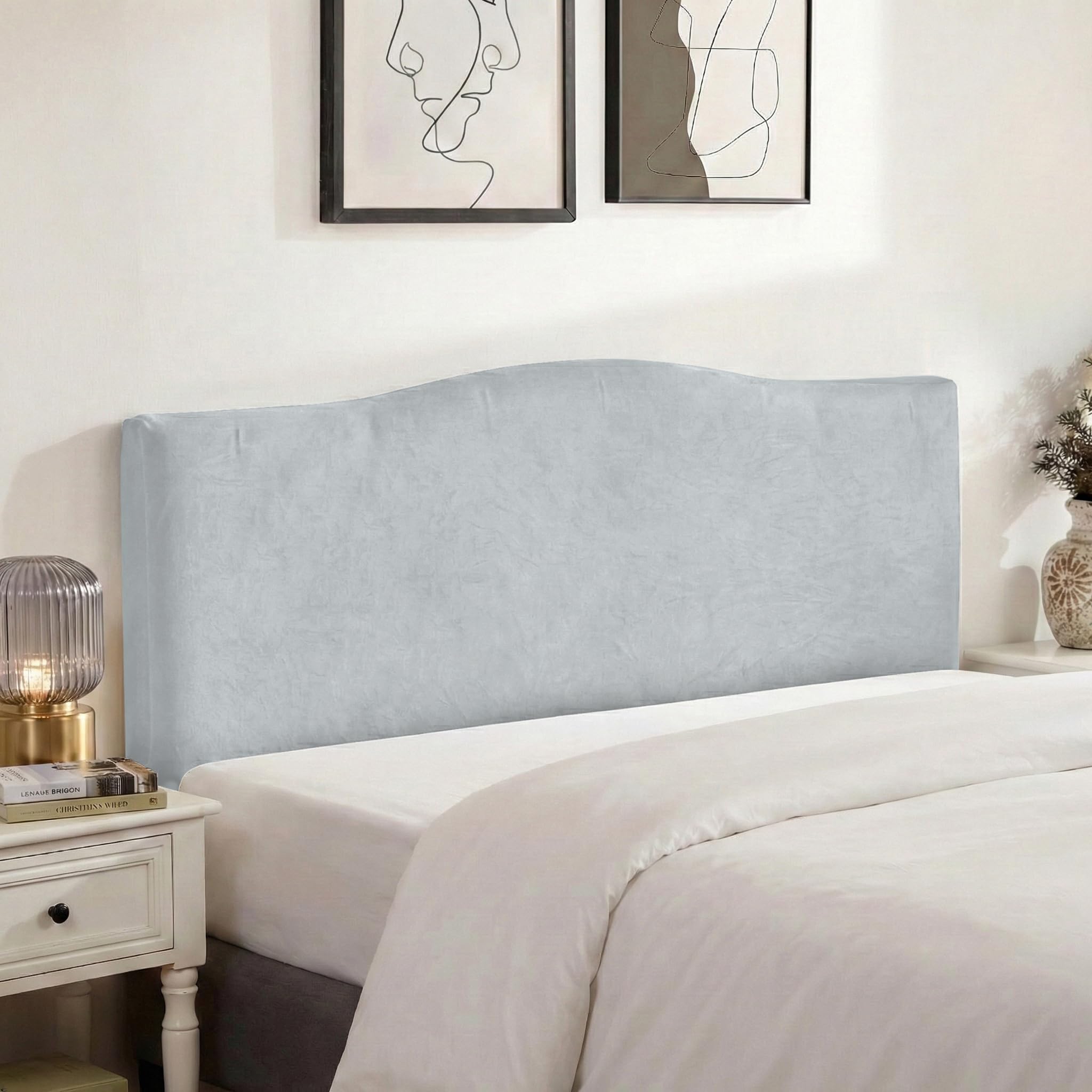 Photo 1 of WOMACO Velvet Bed Headboard Slipcover Protector Stretch Solid Color Dustproof Cover for Bedroom Decor (Light Gray, 35" - 50")