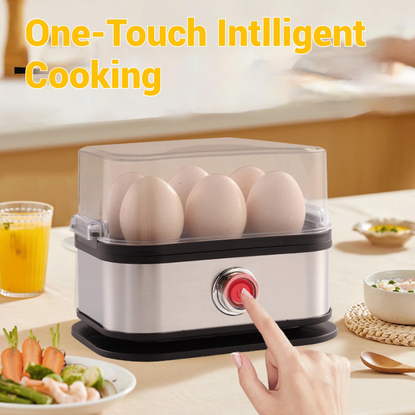 Multifunctional Egg Steamer with Clear Lid, Elektrischer Eierkocher mit Auto-Abschaltung, 6 Eier Kapazität, Multifunktional, für Weich-, Mittel- und Hartgekochte Eier (2pcs)