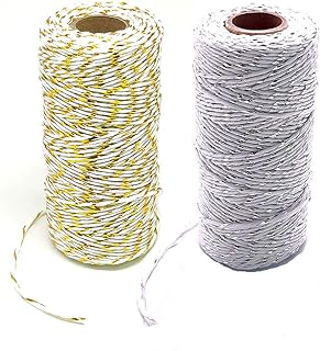656 Feet Cotton Baker Twine String 2mm Cotton Cord Twine Bakers String Christmas Twine for Gift Wrapping Packing String for Gardening Twine DIY Crafting Presents, Gift Tags, Christmas Decorations