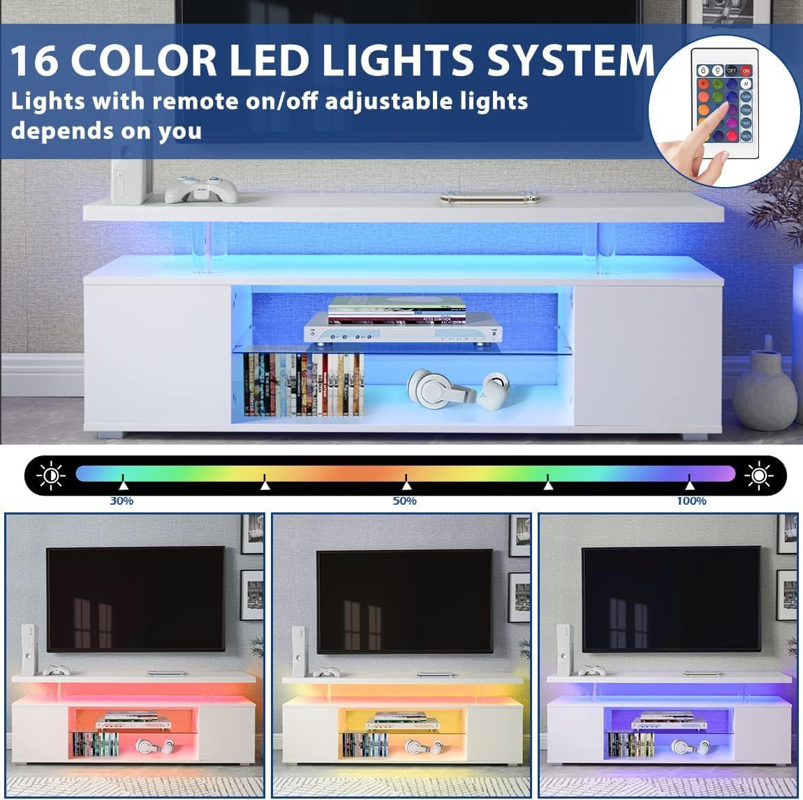 CITYLIGHT TV Stand for 65 Inch TV LED Modern Entertainment Center Media and Open Shelf Console Table Storage Desk with Large Side Cabinet for Living Room, Bedroom(White)