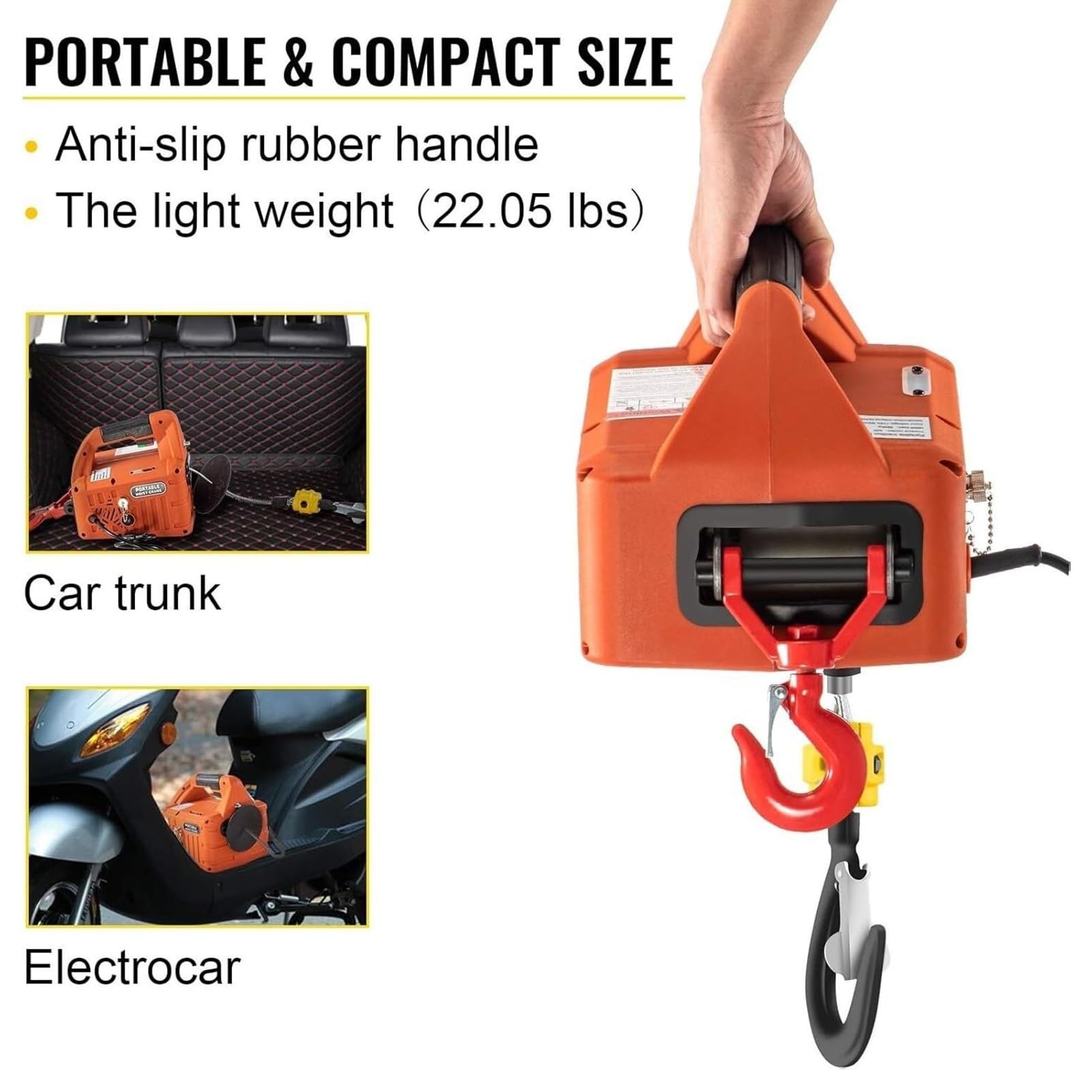 Argano elettrico portatile da 1500 W con cavo da 25 piedi, protezione da sovraccarico per sollevamento, gru per garage magazzino