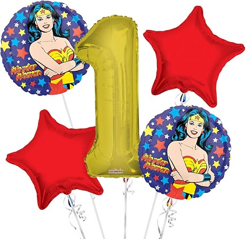 Ramo de globos de Wonder Women para el primer cumpleaños, 5 piezas, suministros para fiestas