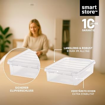 SmartStore - 10 x Storage Box with Lid Classic 7.5 L (40 x 30 x 11 cm) Stackable Box with Lid Food-Safe Plastic Box Plastic Box with Lid and Reinforced Corners