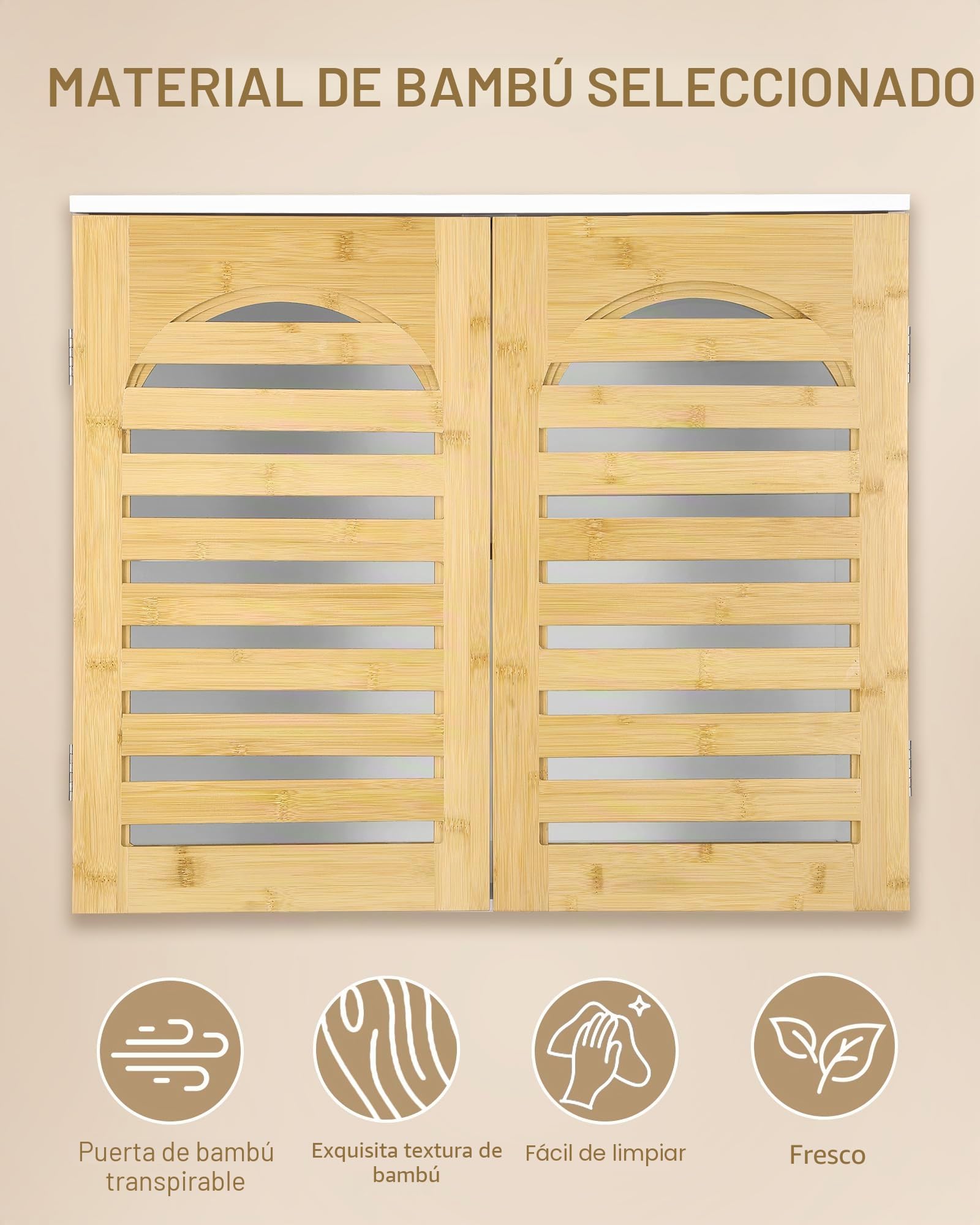 Hzuaneri Mueble Baño, Armario Alto Baño, Bambú, 4 Puertas, 2 Espacio Abierto, Estantes Ajustables, Mueble Auxiliar de Almacenaje para Salón, 30 x 60 x 171,5 cm, Blanco SC17103X