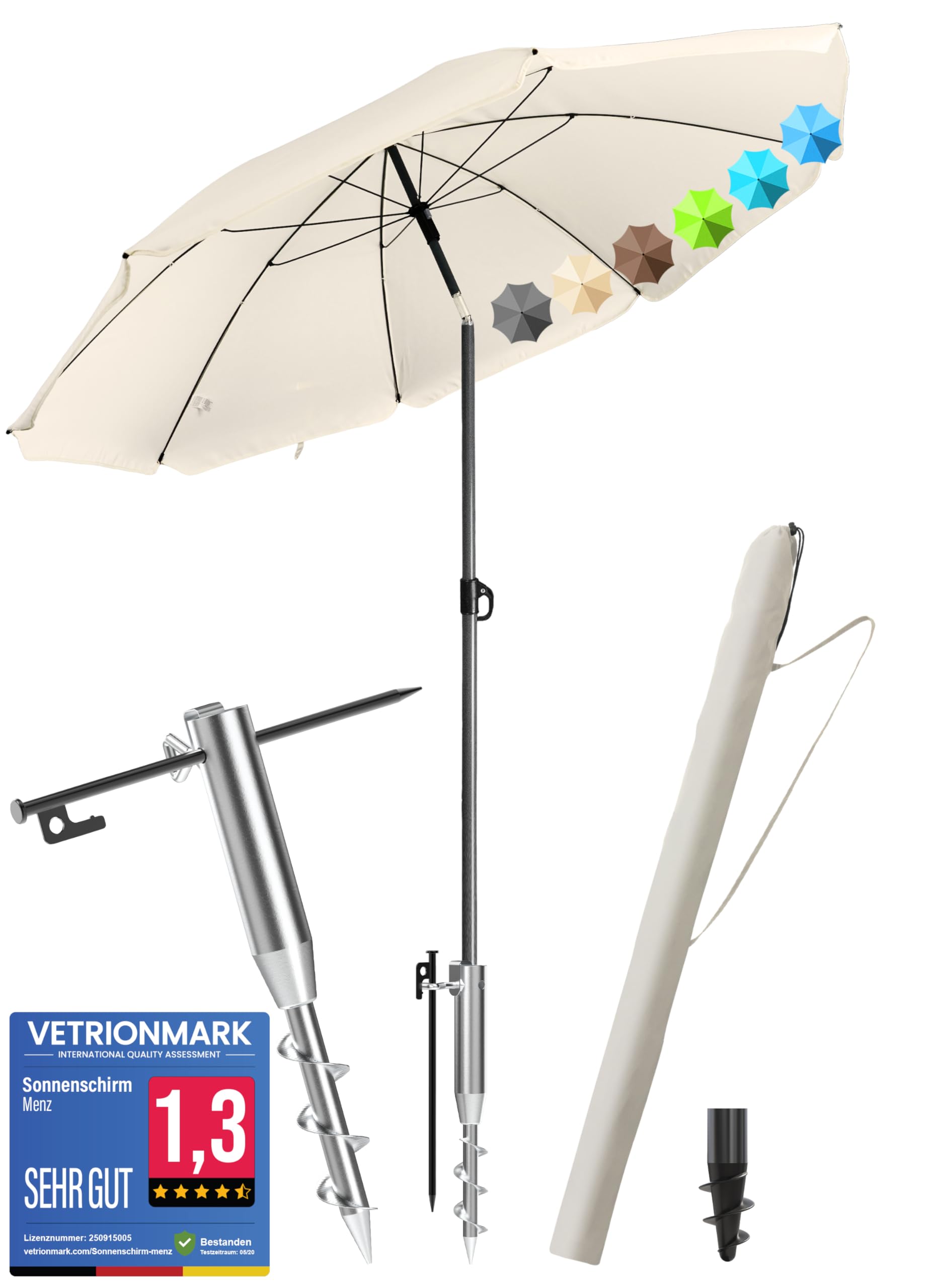 4smile Sonnenschirm Strand SunnyJoy - UPF 50+ Strandschirm Ø 180 cm - Strandschirm windfest stabil als sicherer Sonnenschutz Strand und Balkon, Sonnenschirm mit Schutzhülle