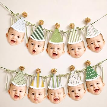Sage Green DIY Face Birthday Hat Banner 8.2 ft Garland Banner