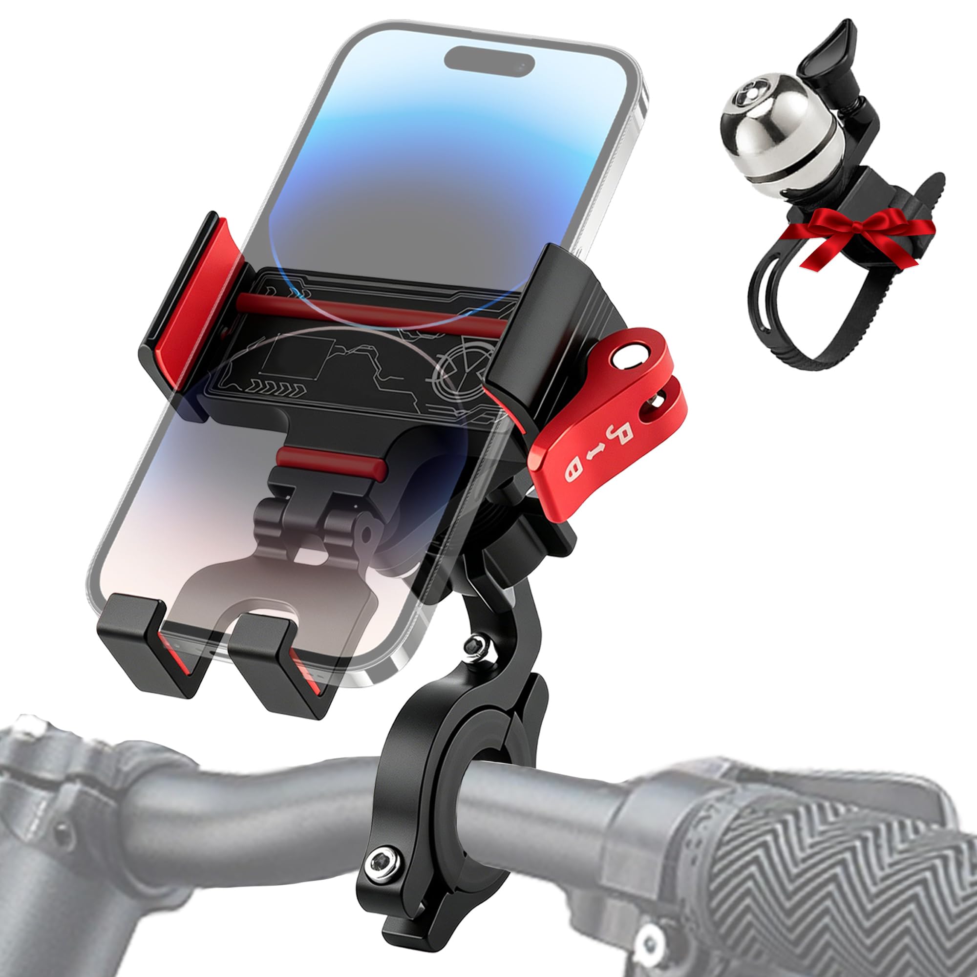 Porta Cellulare Bici con Ammortizzatori, Pieghevole Porta Telefono Moto/Scooter Metallo, 360° Rotabile Supporto Telefono Bici, Portatelefono Moto Manubrio 20-30mm, per 4-7,2" Smartphone [1s Sgancio]