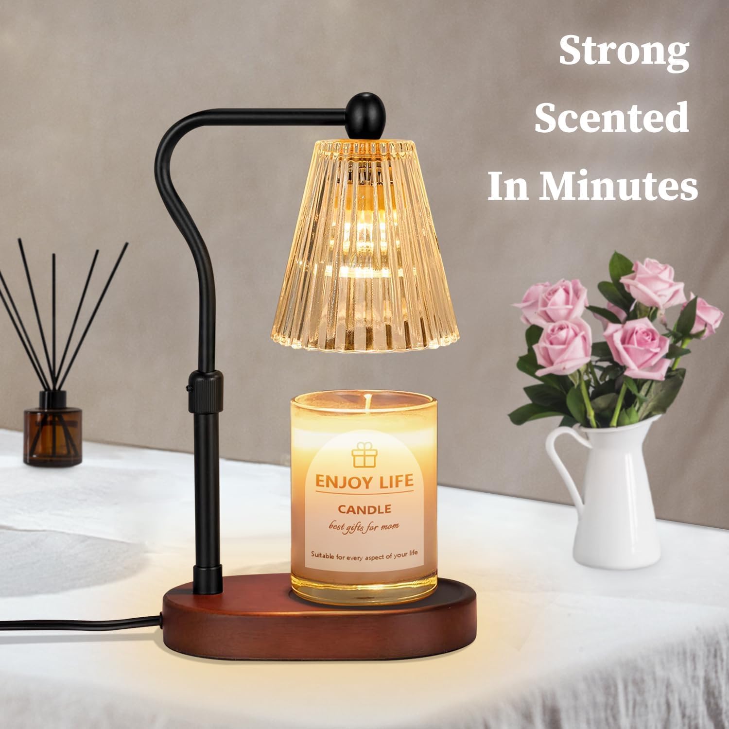 Lampe Chauffe-Bougie Vintage avec Variateur et Minuterie - Diffusion Naturelle de Parfum Sans Flamme - Image détaillée