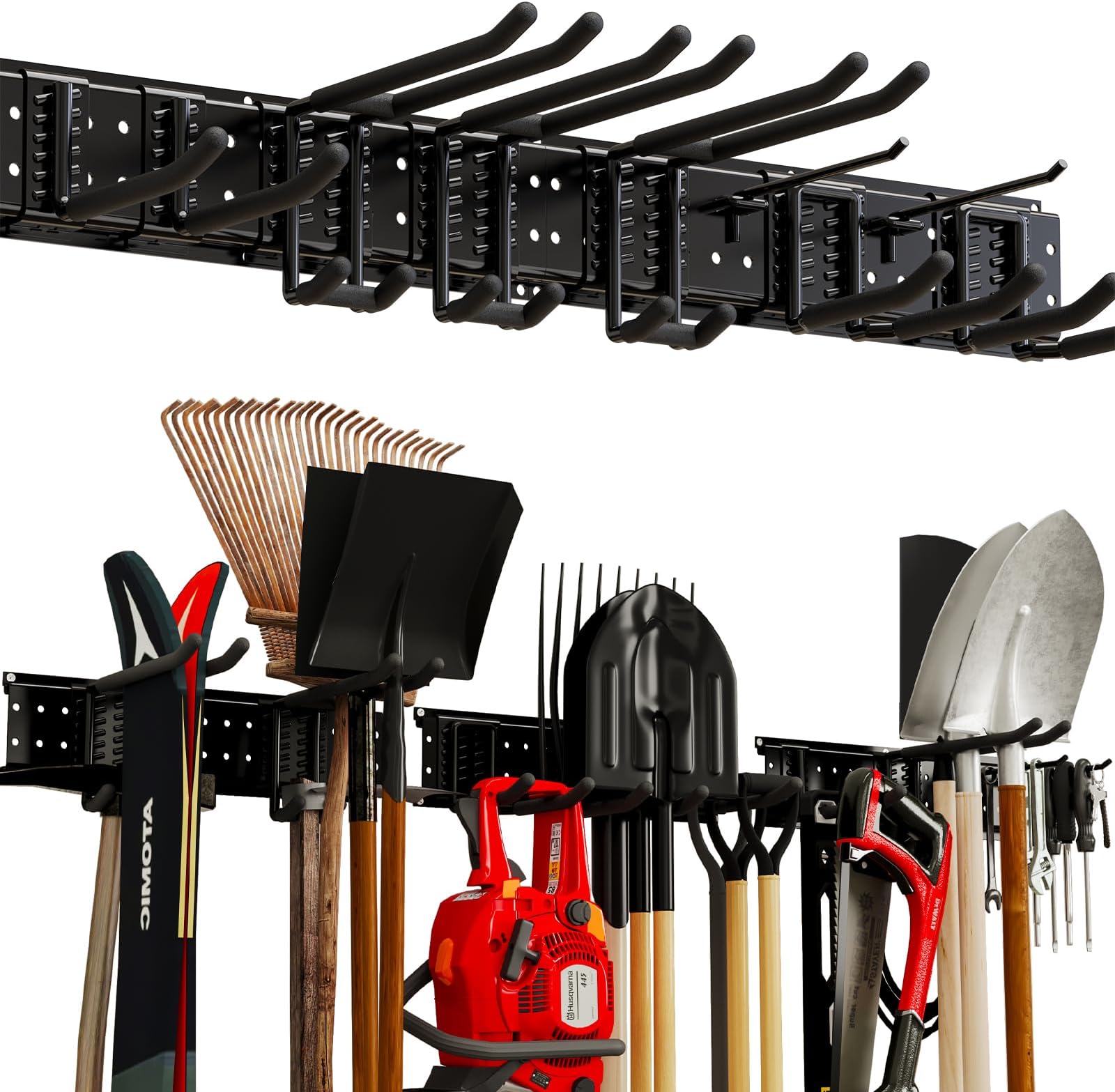 Garage Tool Organizer Wall Mount 48inch with 9 Hooks Garage Wall Organizer Wall Mount Tool Holder for Rack Shovel Shed(Black)