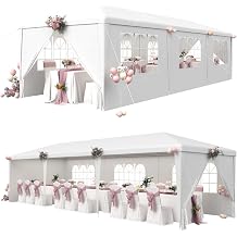 EROMMY 10x30 Party Tent with Sidewalls, Heavy Duty Waterproof PE Outdoor Canopy with 6 Removable Sidewalls & 2 Zipper Doors, Steel Frame for Wedding, Party, Event & Backyard, White