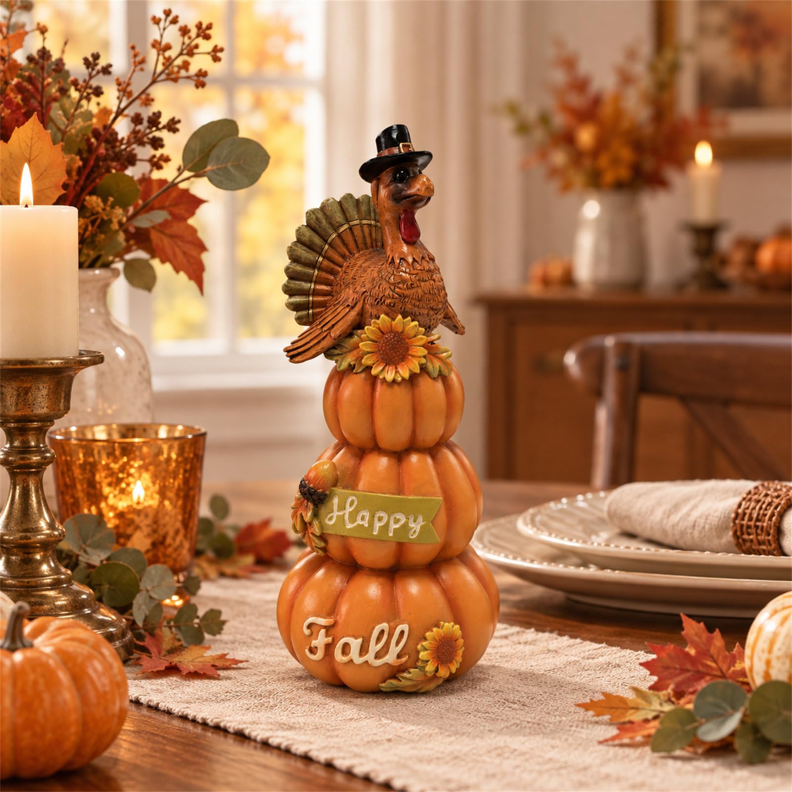 Figura de pavo con letrero de feliz otoño, decoración del hogar