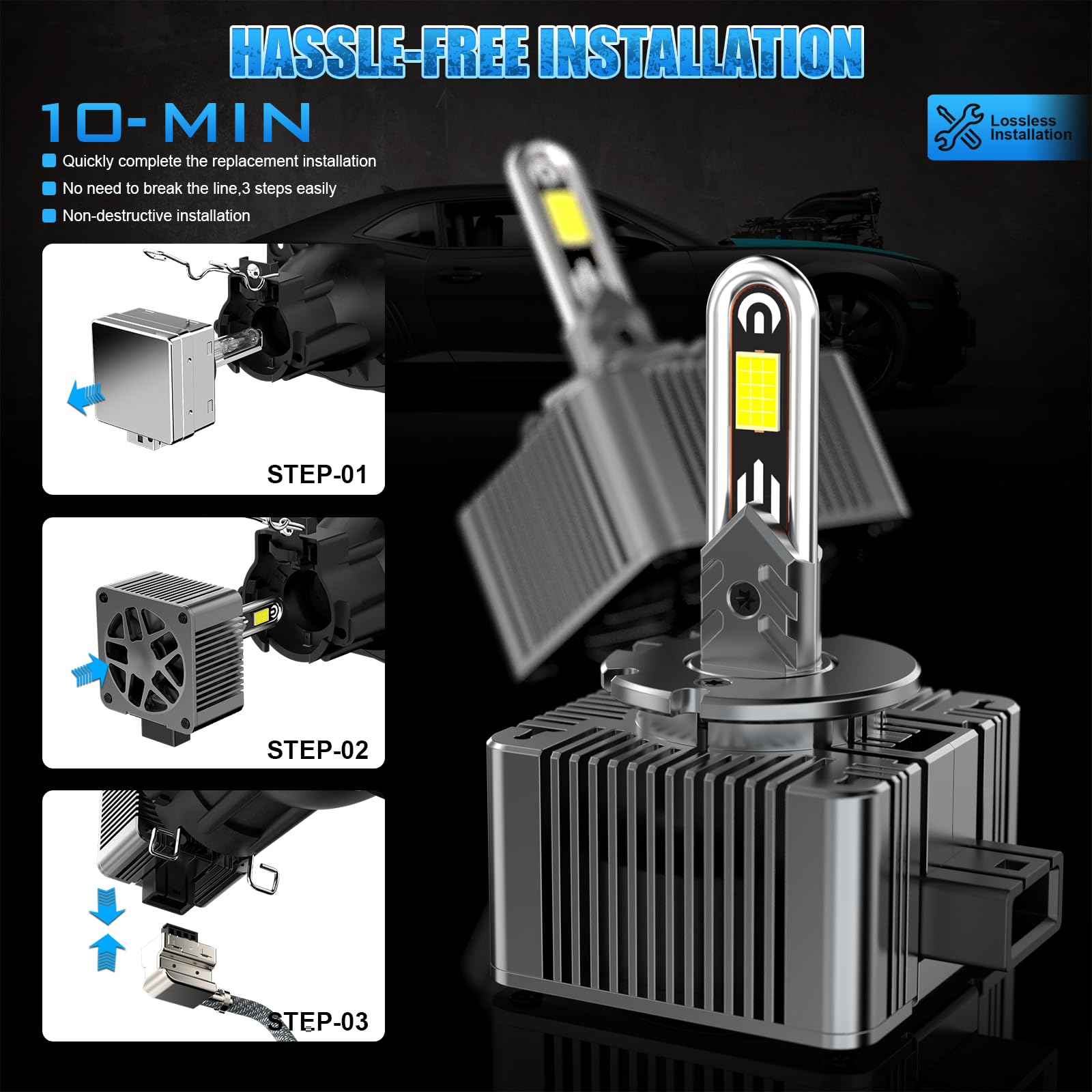 D-Lumina D1S LED Bombillas LED para Automóvil a Prueba de Errores Canbus 170W 39000LM, 600% Más Brillantes, Reemplace las Bombillas de Xenón HID OEM Plug and Play - Paquete de 2