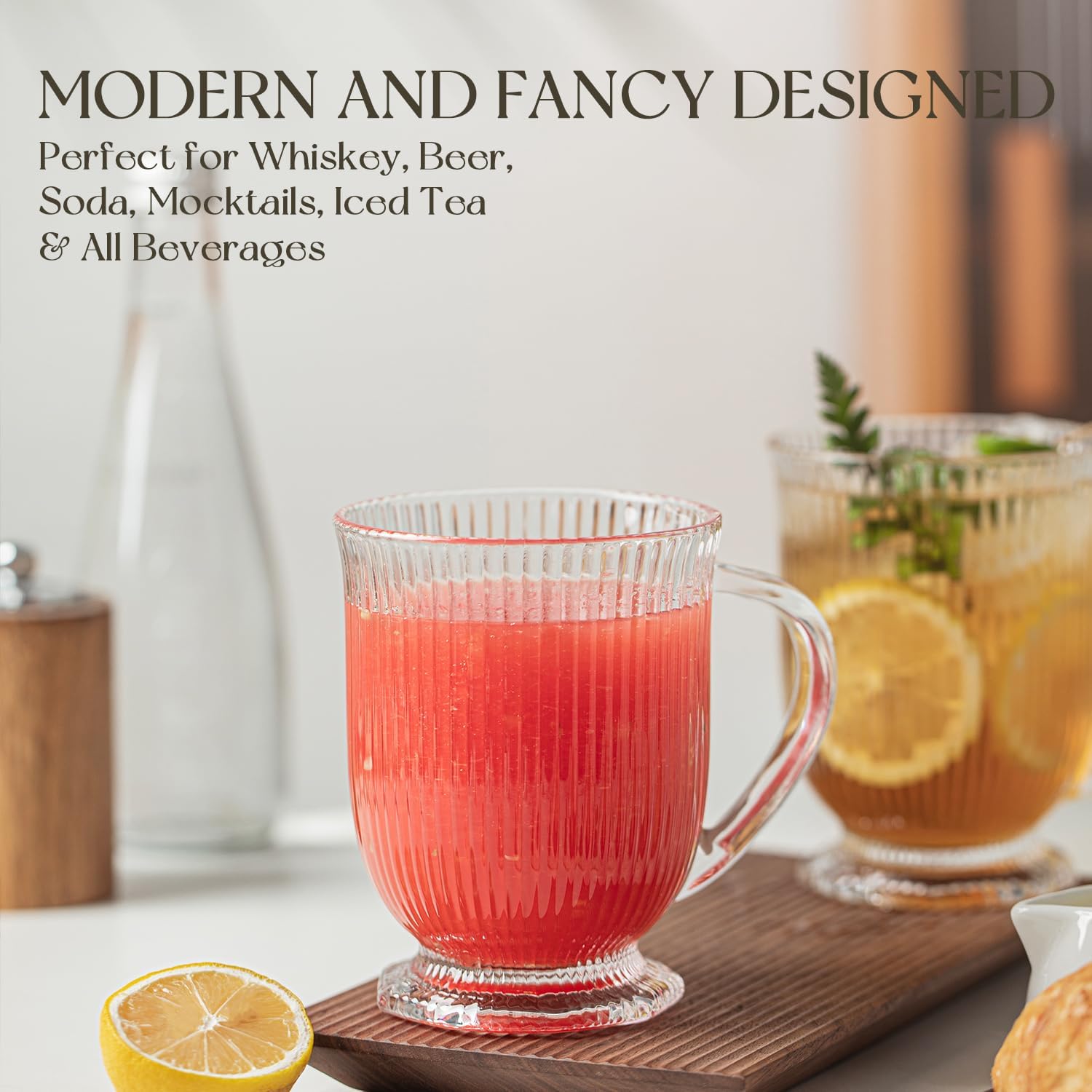 Glass Coffee Mugs Set of 4, Ribbed Large Coffee Mug 16 Oz With Handles for Hot Beverages, Clear Mugs for Tea, Cappuccino, Latte, Espresso Coffee, Glass Coffee Cups Large Coffee Mug, for Hot Beverages - Image 5