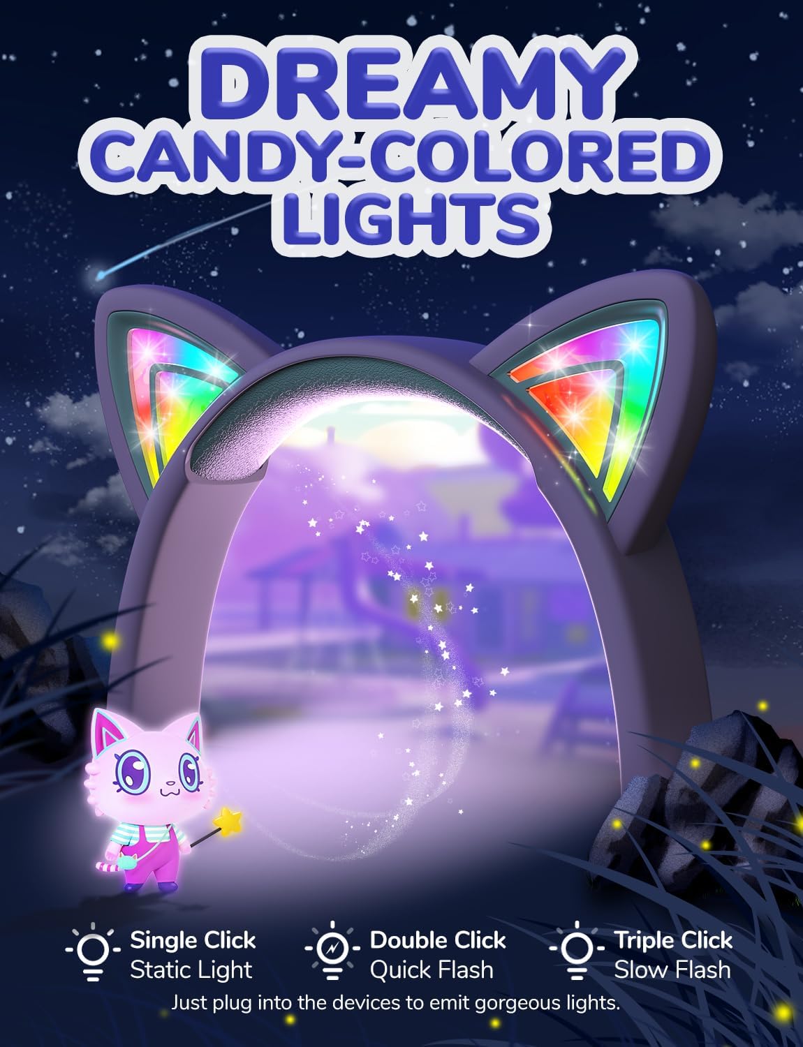 iClever Kids Headphones USB C, Cat Ear LED Light Up for Toddler Girls image 2