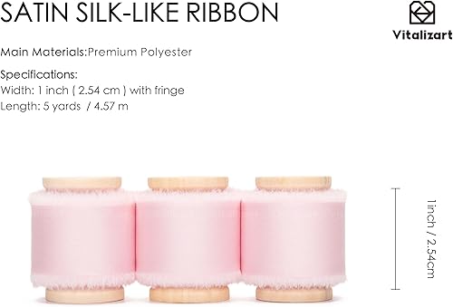 Miniatura 2 de Vitalizart Cinta de satén de seda rosa de 1 pulgada x 15 yardas, carrete de madera hecha a mano para envolver regalos, baby shower, boda, ramos de