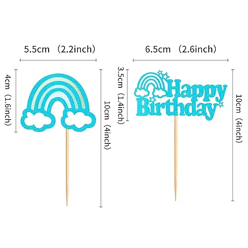 Miniatura 10 de Ercadio Paquete de 24 adornos bohemios para cupcakes con diseño de arco iris Oh Baby para cupcakes, color azul, boho, arco iris, Oh Baby para tartas