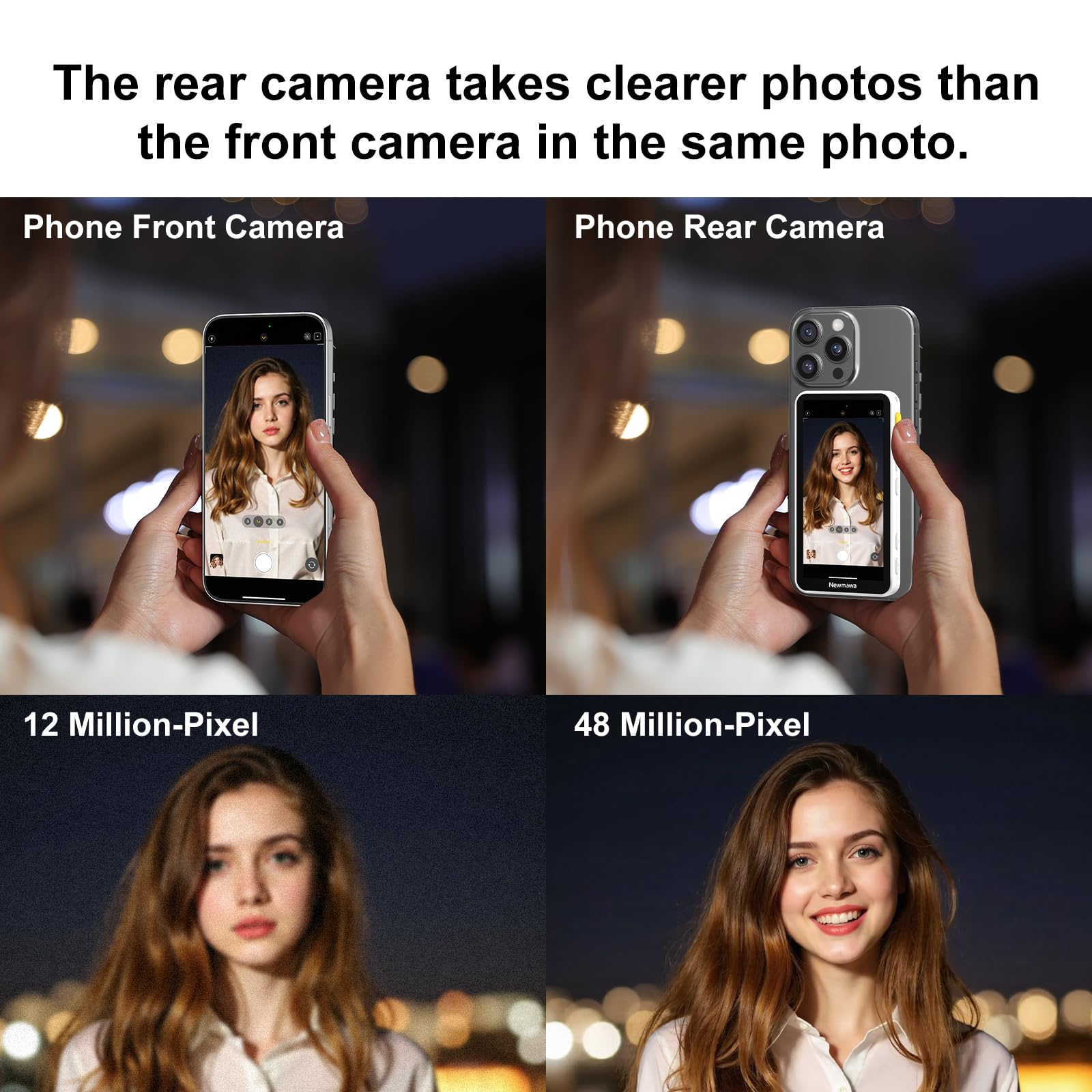 Newmowa magnetischer Handy Selfie Touchscreen Monitor mit Zoom für iPhone | 4K 30fps kabellose Aufnahme nur für iPhone 15/16/17, 4" Handy Selfie Bildschirm für Vlog, TikTok, Weiß