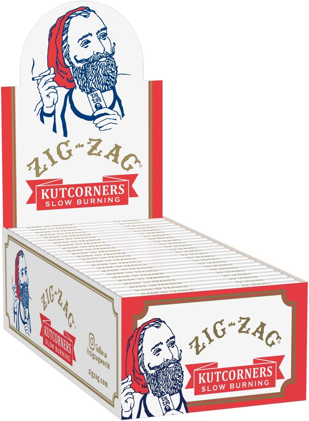 ZIG-ZAG Rolling Papers – Original Kutcorner– 70 mm – Easy to use - Natural Gum Arabic – Slow Burning (24 Pack Carton)