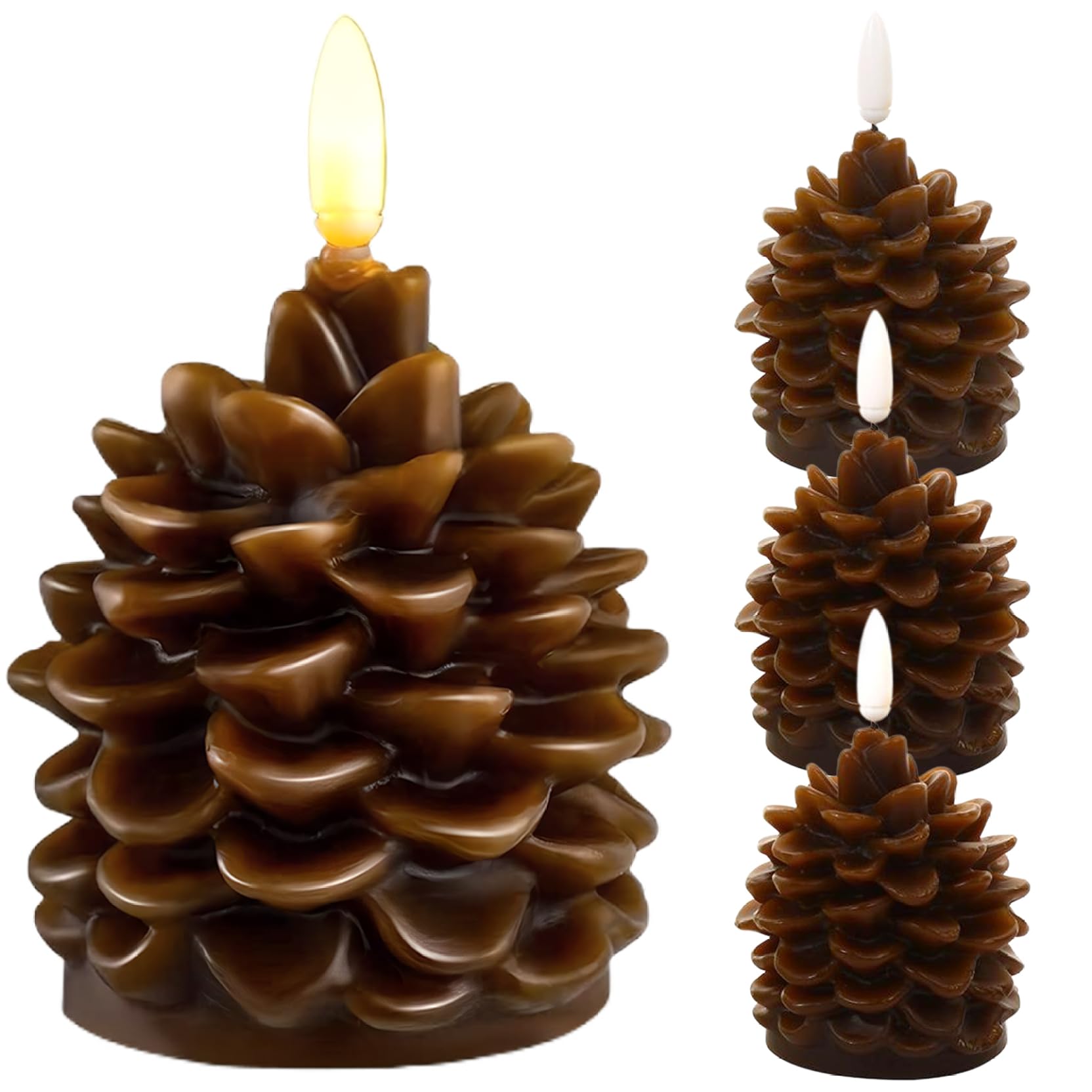 Velas navideñas realistas con Forma de piña sin Llama con Pilas LED sin Aroma parafina para Mesa navideña y decoración de Chimenea
