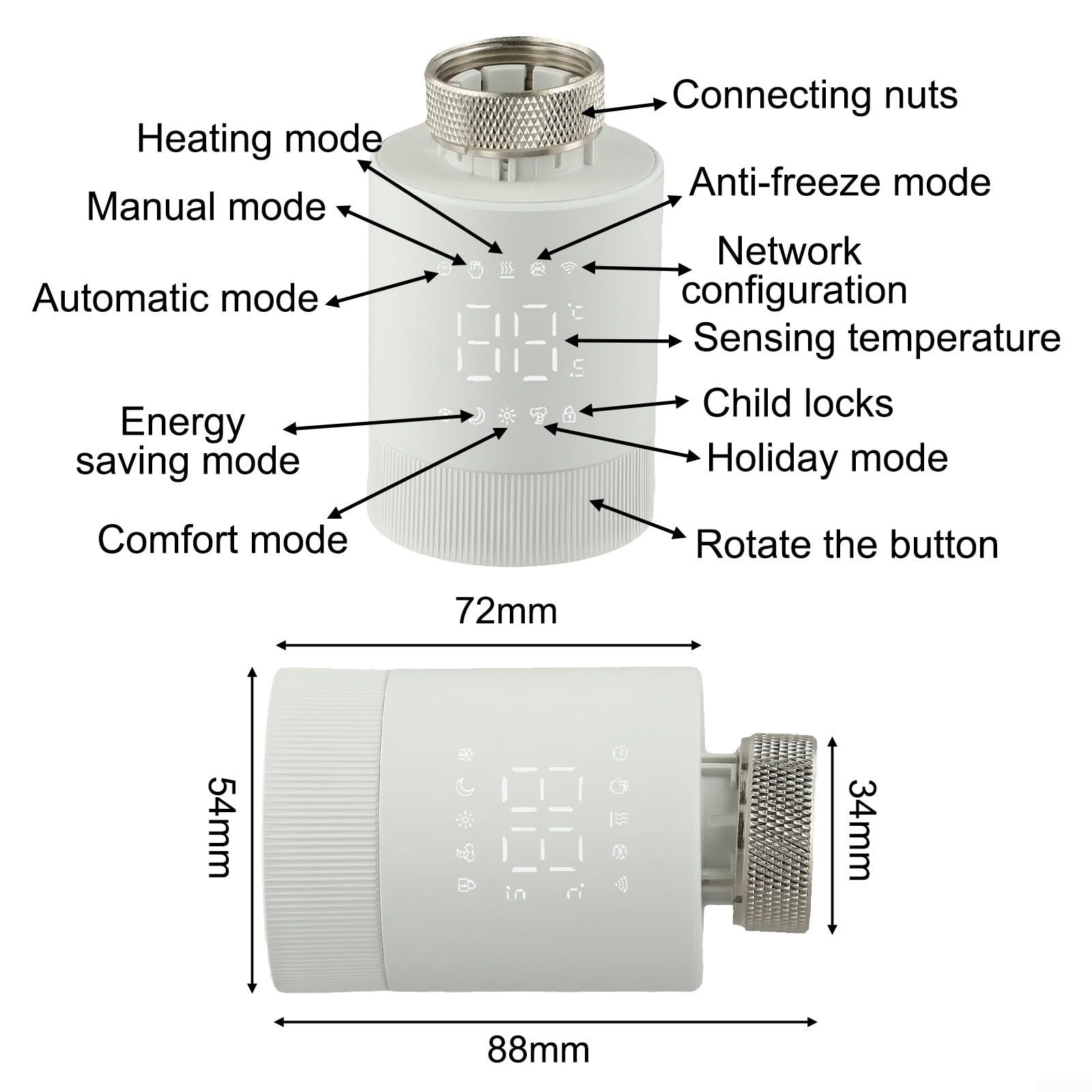 Vanne de radiateur thermostatique programmable WiFi intelligente pour Tuya, programme hebdomadaire de chauffage avec contrôle vocal et sécurité enfant