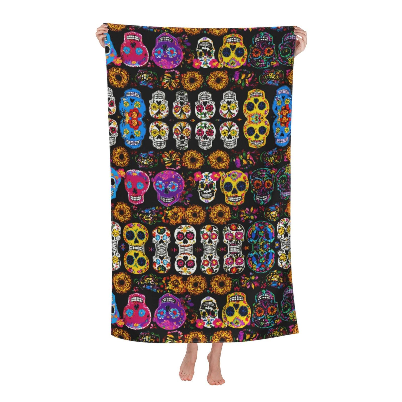 KPXXAQT Rose Skull Print Oversized Adult Beach Towel Quick-Dry Travel Swimming Camping Outdoor Adventures