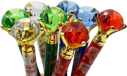 Miniatura 5 de Maydahui 24 bolígrafos de Navidad con diamantes de Navidad, bolígrafos de Papá Noel, árbol de muñeco de nieve, bolígrafos con estampado de muñeco de