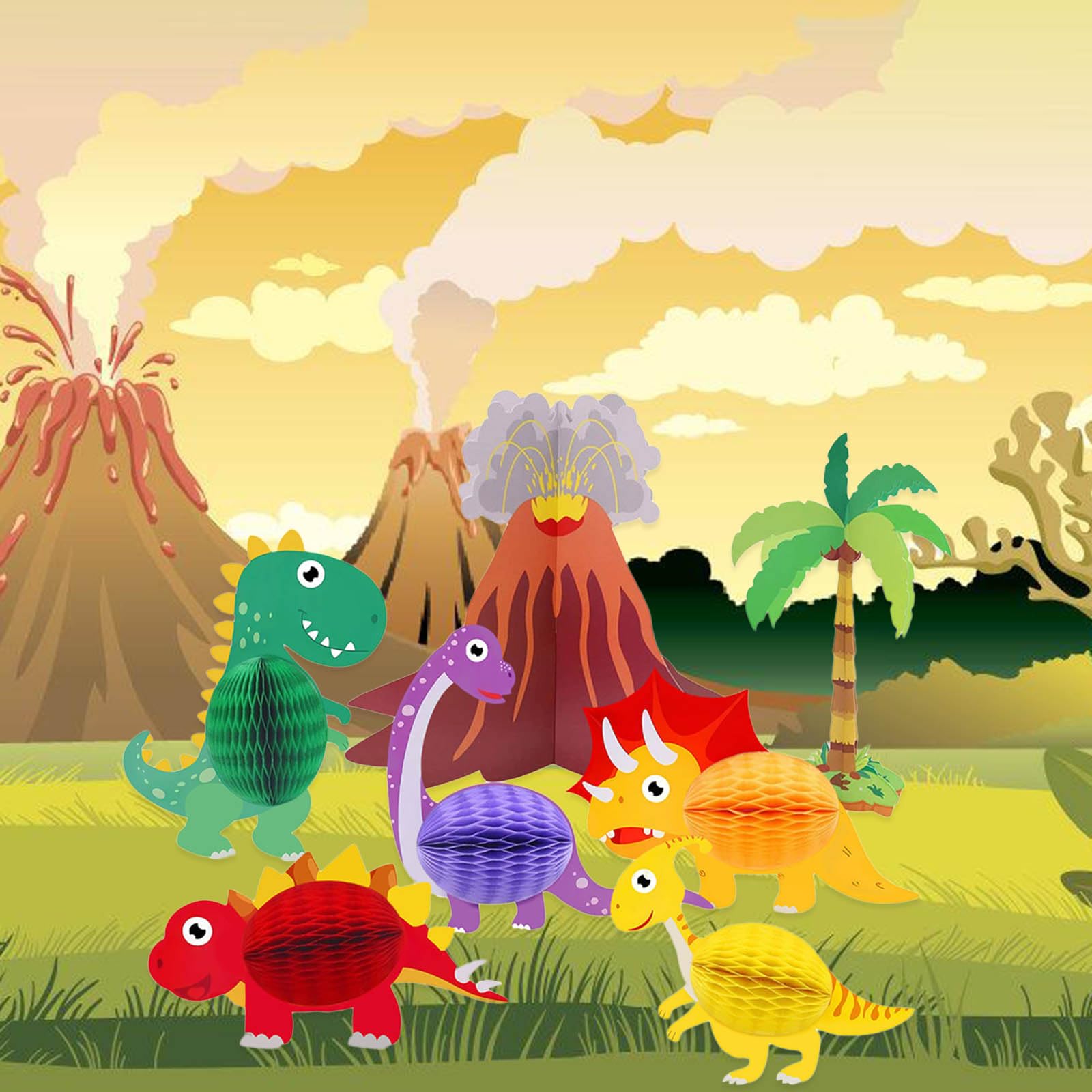 Centrotavola Dinosauro 3D - Set 8 Pezzi Per Feste A Tema - Decorazioni Compleanno Bambini - Foto 3