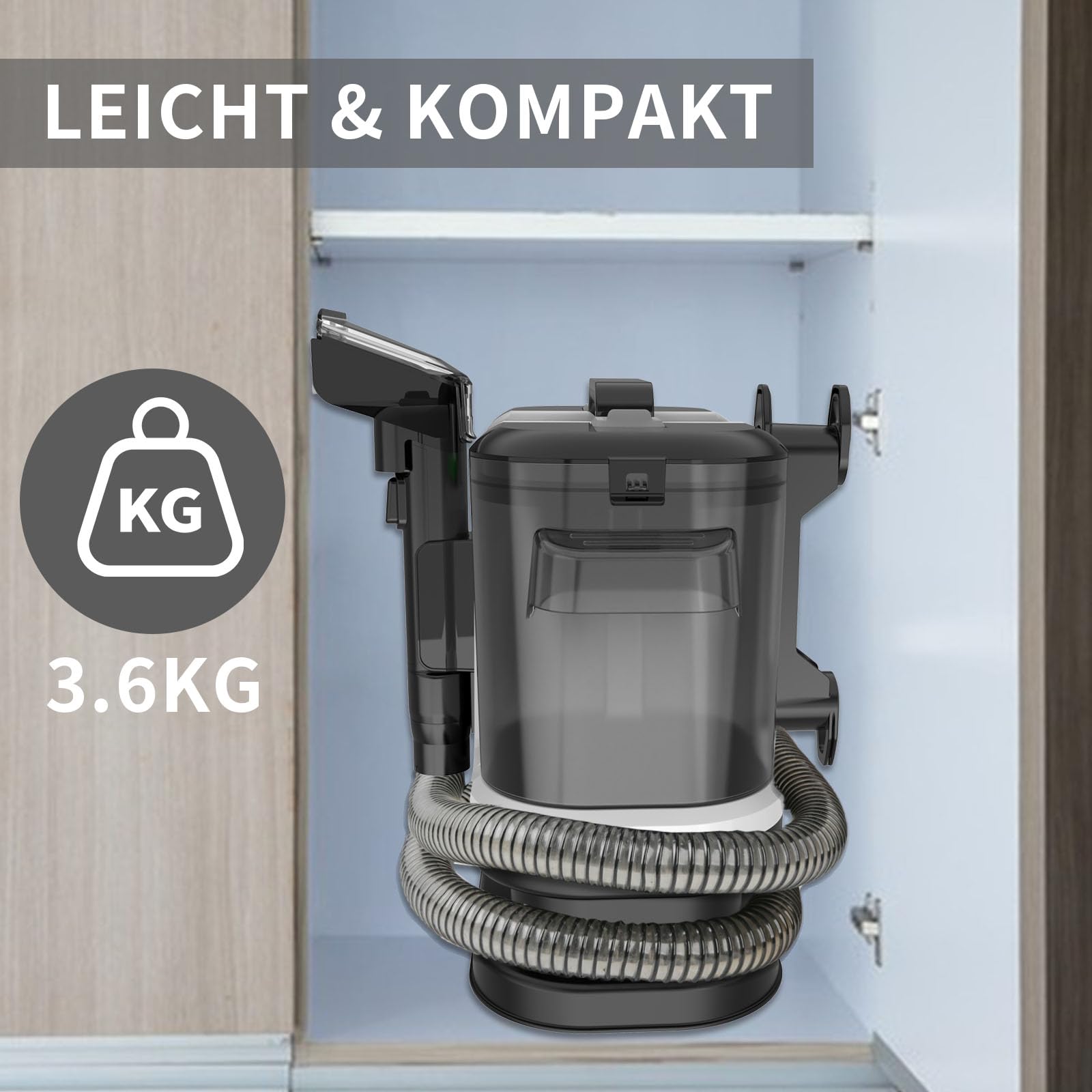 Limpiador de Tapicerias 500W 12,5 KPa, Aspiradora de Agua Tapiceria con Gran Depósito Extraíble de 1,8L de Agua Limpia y 0,8L de Agua Residual, Maquina Limpiar Tapicerias Coche Sofa Carpet (Negro)