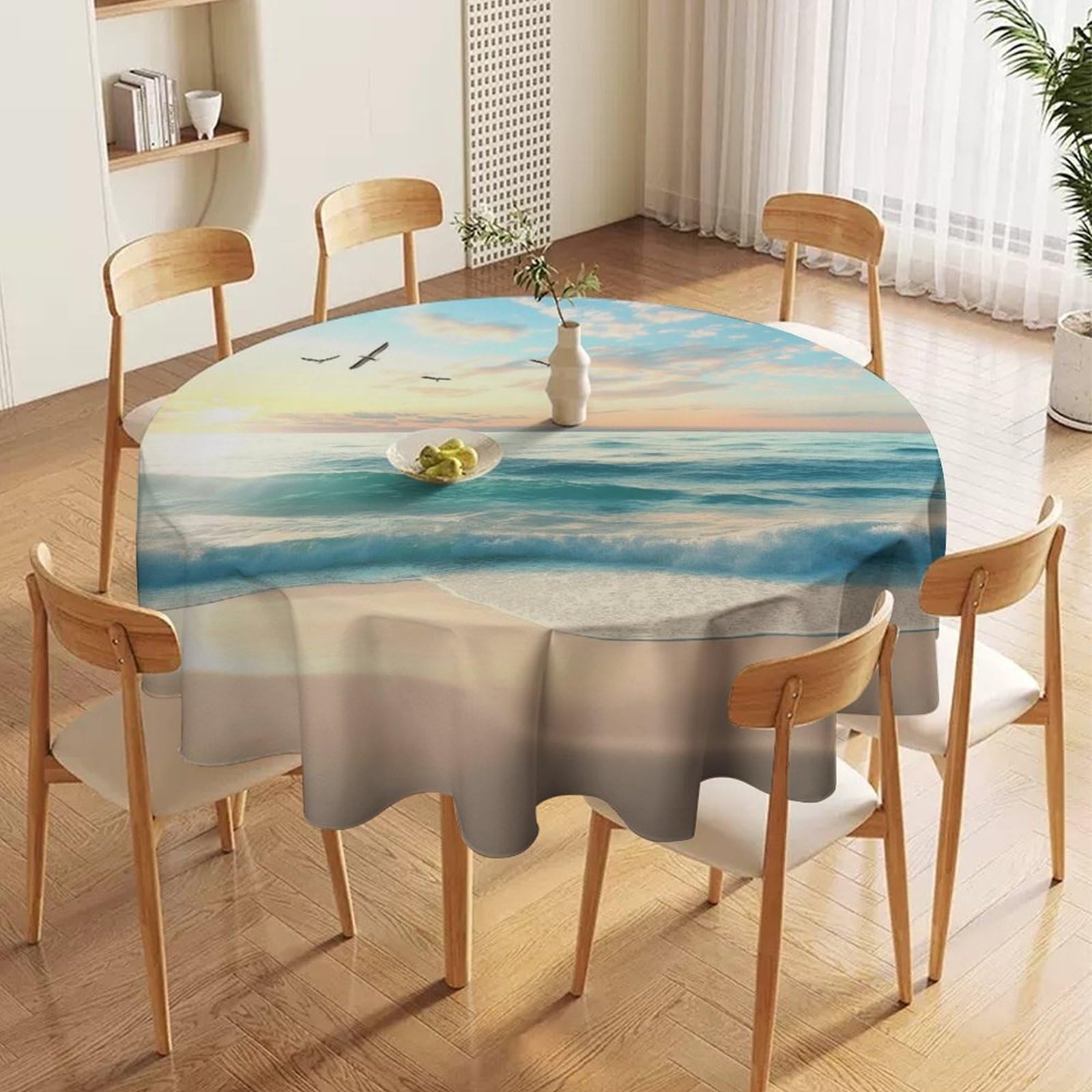 ORDOBO 3D Printed Tablecloth - Sunrise Forest Round Tablecloth Wipeable For Kitchen Dinner Picnic Party Home Fashion Print Table Cover Decoration 152X152Cm