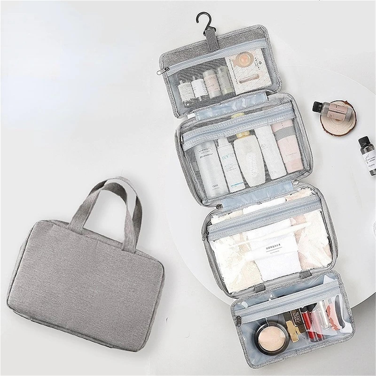 Borsa da toilette pieghevole impermeabile viaggio 1 pezzo for separazione asciutta e bagnata for cosmetici di grande capacità Per Viaggi(Dark Blue)