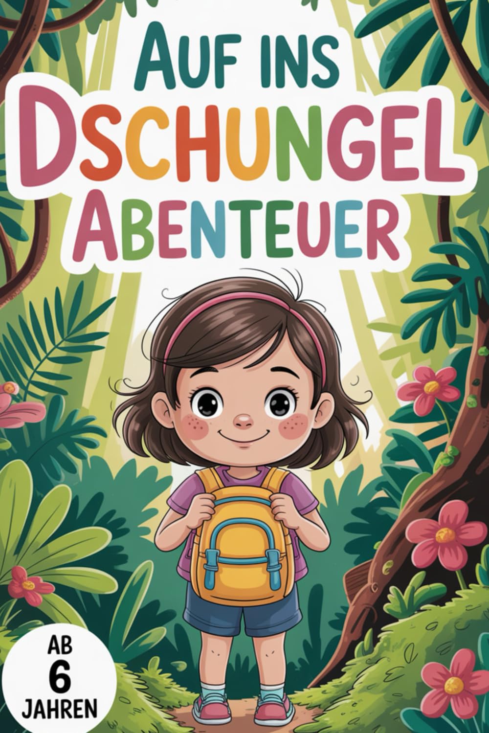 Auf ins Dschungel-Abenteuer – Mädchen mit Rucksack im Wald: Abenteuerliches Malbuch für Kinder & Senioren | Natur, Entdeckung & Entspannung | 86 Ausmalbilder